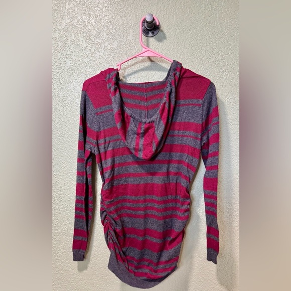 Motherhood Maternity Striped Hoodie in Pink and Gray - Picture 3 of 3
